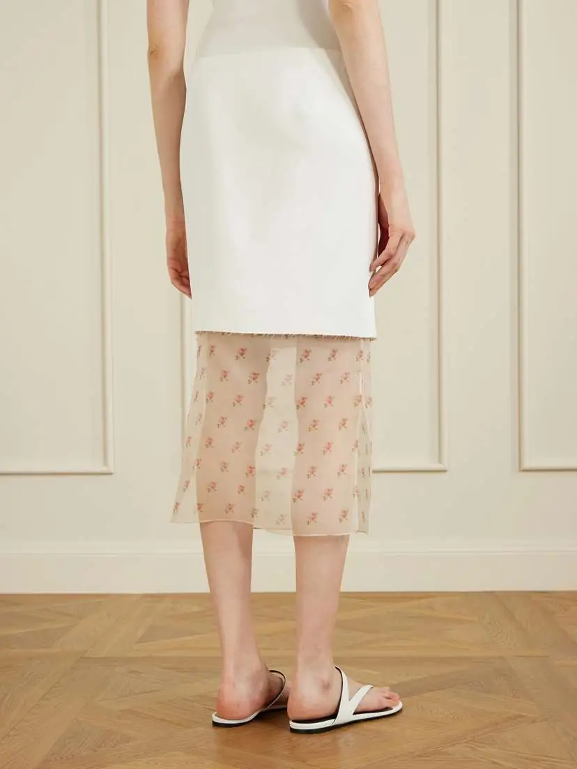 Khaite Sybil Layered Frayed Satin-crepe And Floral-print Organza Midi Skirt | Thumbnail 4 Khaite Sybil Layered Frayed Satin-crepe And Floral-print Organza Midi Skirt | Thumbnail 4