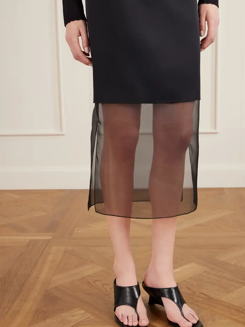 Khaite Sybil Layered Frayed Satin-crepe And Organza Midi Skirt | Thumbnail 5 Khaite Sybil Layered Frayed Satin-crepe And Organza Midi Skirt | Thumbnail 5