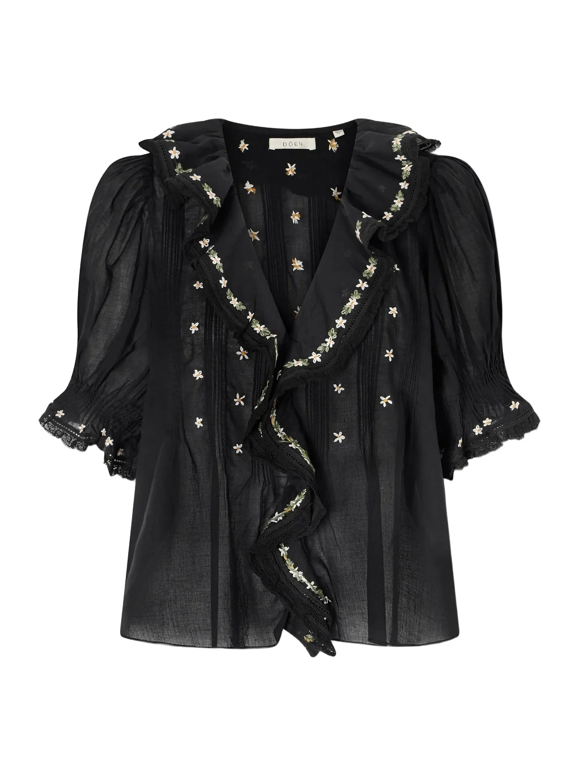 Hettie Lace-trimmed Embroidered Organic Cotton-voile Blouse Hettie Lace-trimmed Embroidered Organic Cotton-voile Blouse