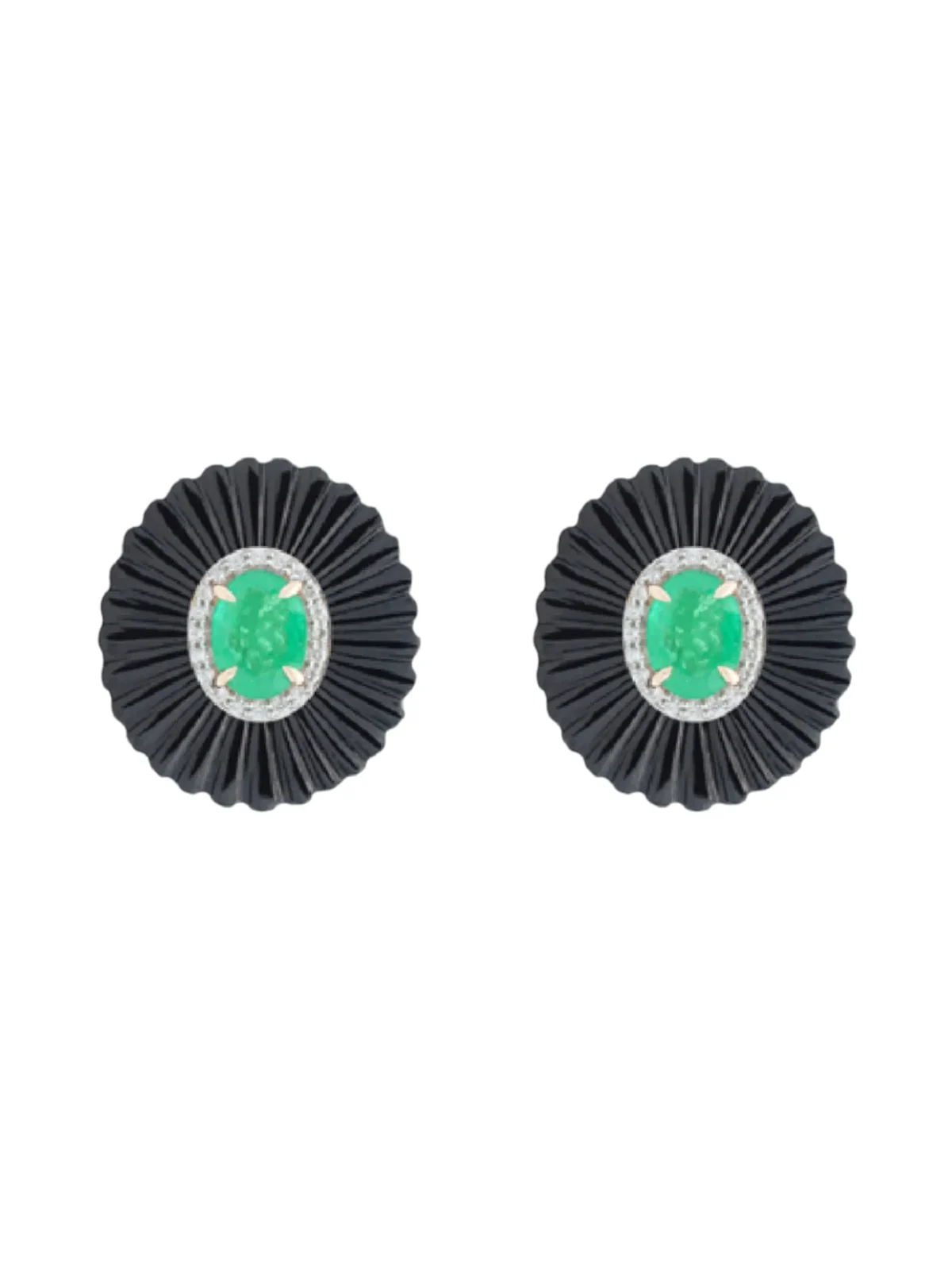 20ct Diamond Emerald Black Onyx 18K Gold Earrings