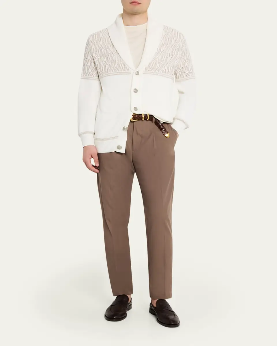 Brunello Cucinelli Men's Cotton Cable Knit Shawl Cardigan | Thumbnail 2