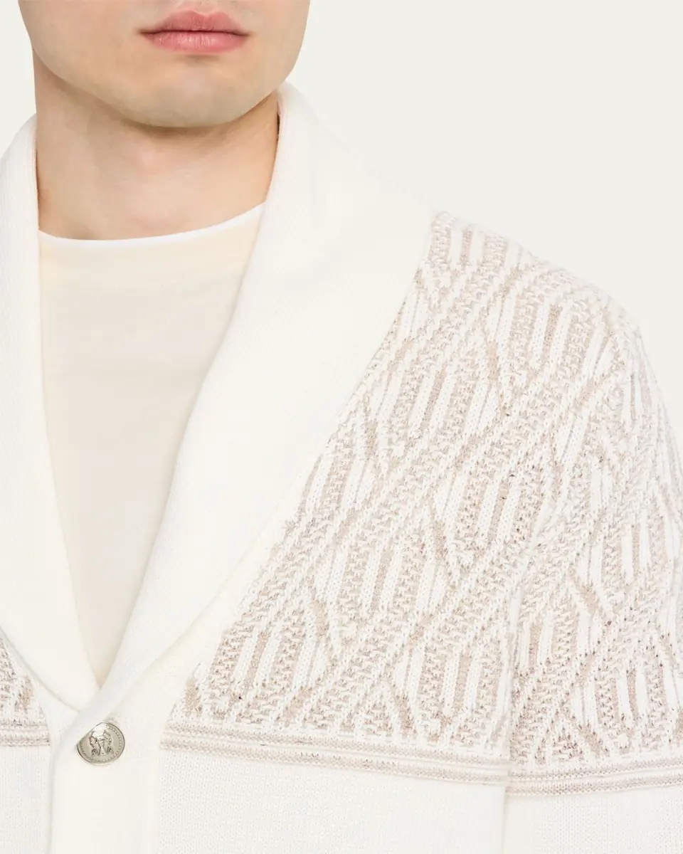 Brunello Cucinelli Men's Cotton Cable Knit Shawl Cardigan | Thumbnail 5