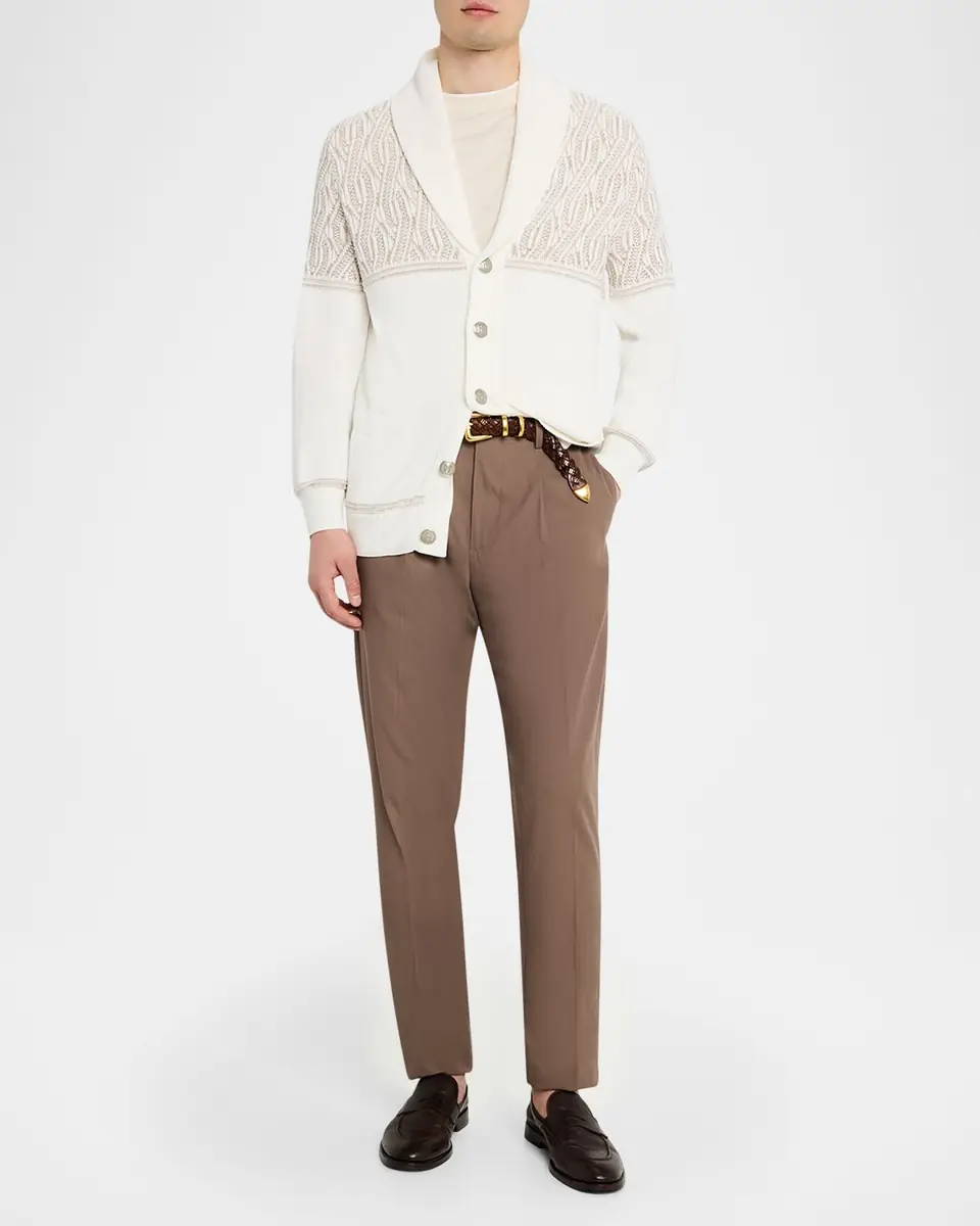 Brunello Cucinelli Men's Cotton Cable Knit Shawl Cardigan | Thumbnail 6