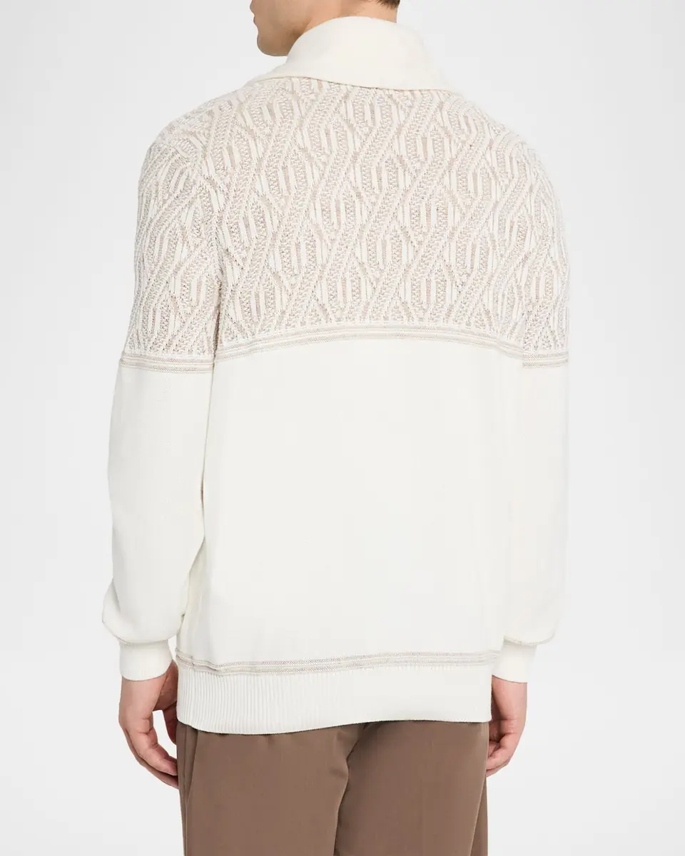 Brunello Cucinelli Men's Cotton Cable Knit Shawl Cardigan | Thumbnail 7