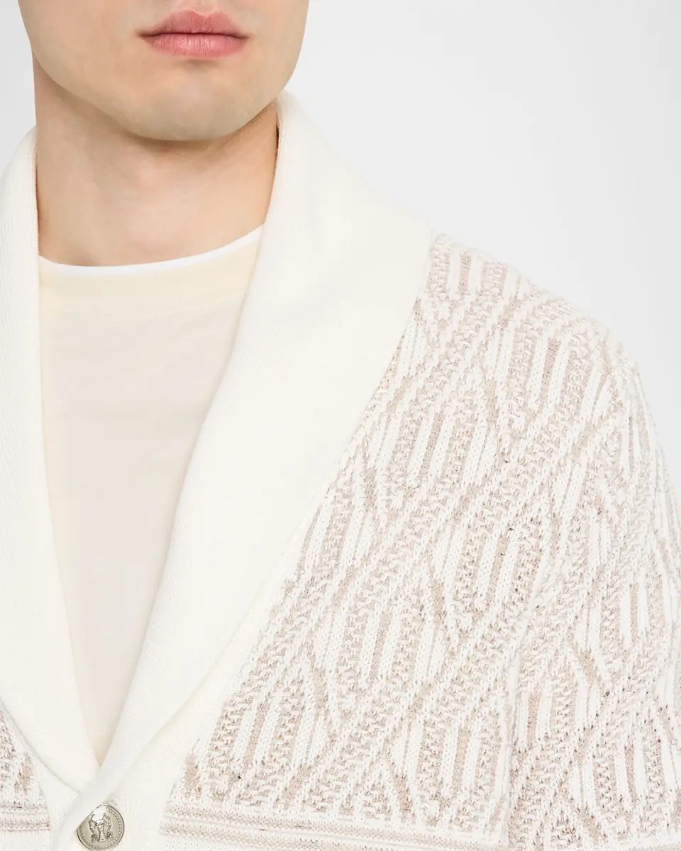 Brunello Cucinelli Men's Cotton Cable Knit Shawl Cardigan | Thumbnail 9
