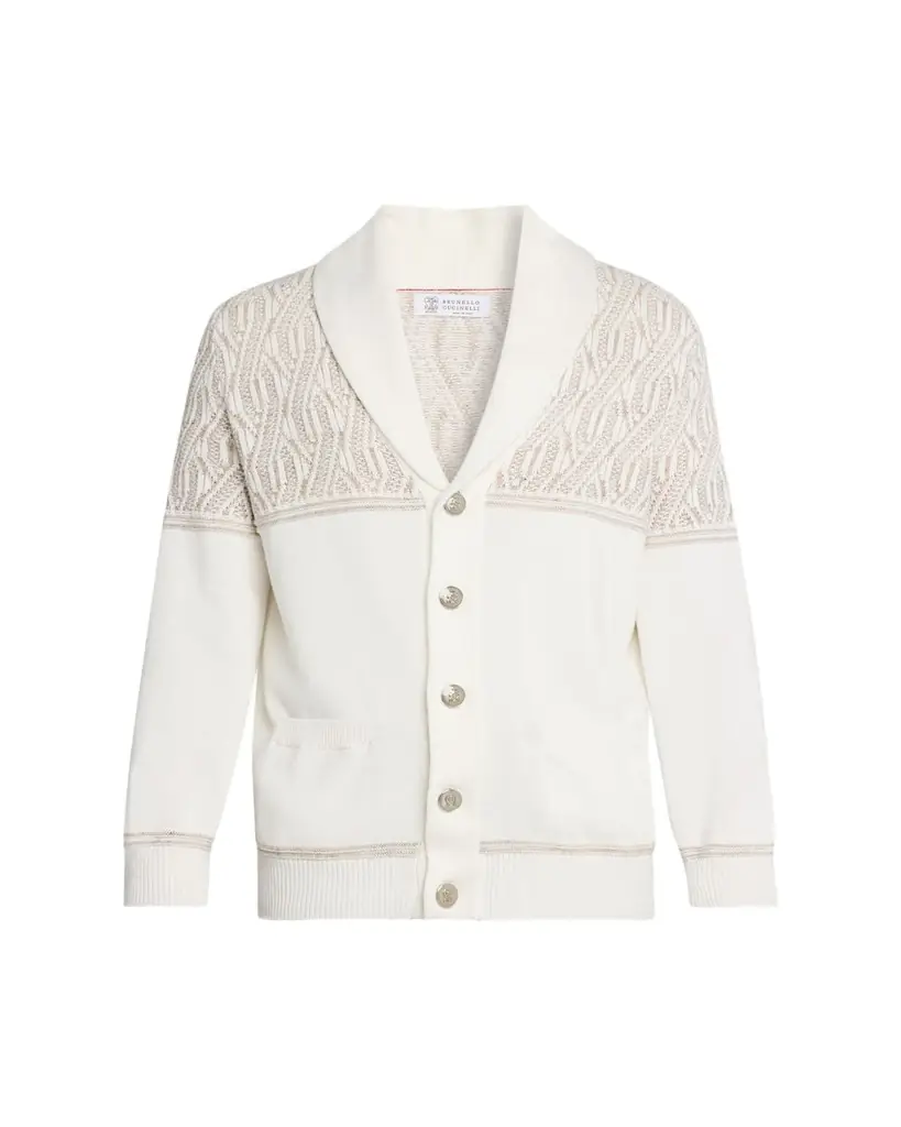 Brunello Cucinelli Men's Cotton Cable Knit Shawl Cardigan | Image 1 Brunello Cucinelli Men's Cotton Cable Knit Shawl Cardigan | Image 1