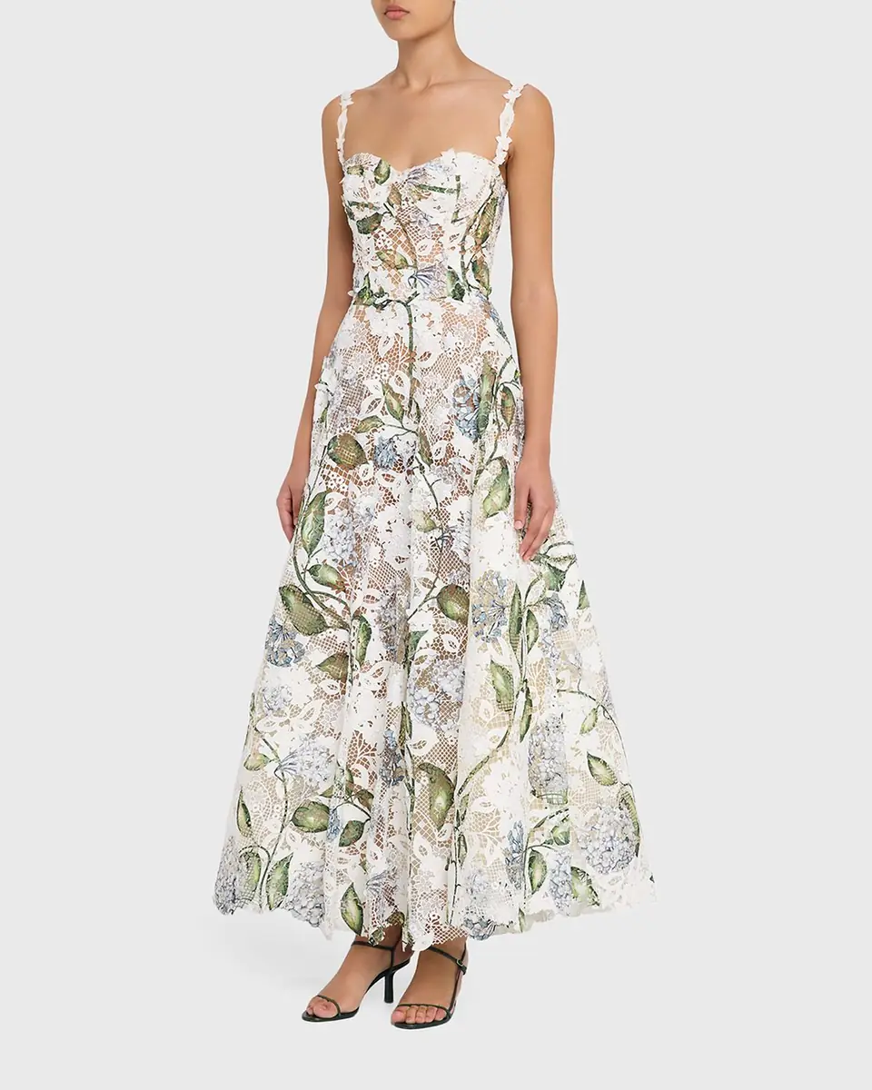 Oscar de la Renta Sleeveless Porcelain Flowers-Print Lace Maxi Dress | Thumbnail 8 Oscar de la Renta Sleeveless Porcelain Flowers-Print Lace Maxi Dress | Thumbnail 8