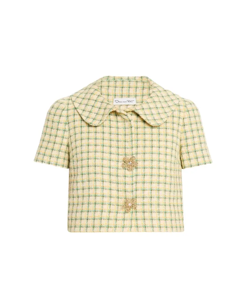 Oscar de la Renta Short-Sleeve Check Tweed Jacket | Image 1 Oscar de la Renta Short-Sleeve Check Tweed Jacket | Image 1
