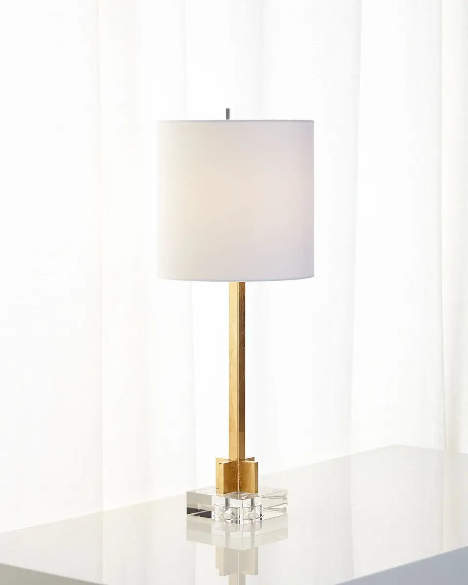 Old World Design Abita Gold Leaf Lamp with Linen Shade and Crystal Base | Thumbnail 2 Old World Design Abita Gold Leaf Lamp with Linen Shade and Crystal Base | Thumbnail 2