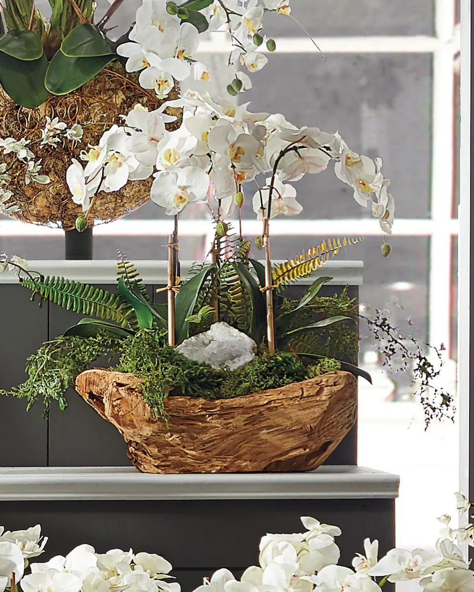 T & C Floral Company White Orchid Faux-Floral Arrangement in Wooden Bowl | Thumbnail 2 T & C Floral Company White Orchid Faux-Floral Arrangement in Wooden Bowl | Thumbnail 2