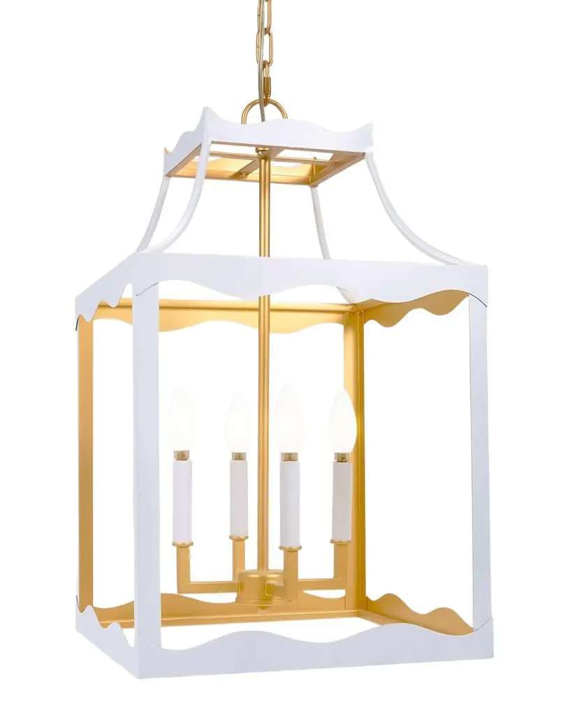 Old World Design Alba Gloss White Lantern With Golden Accents | Image 1 Old World Design Alba Gloss White Lantern With Golden Accents | Image 1