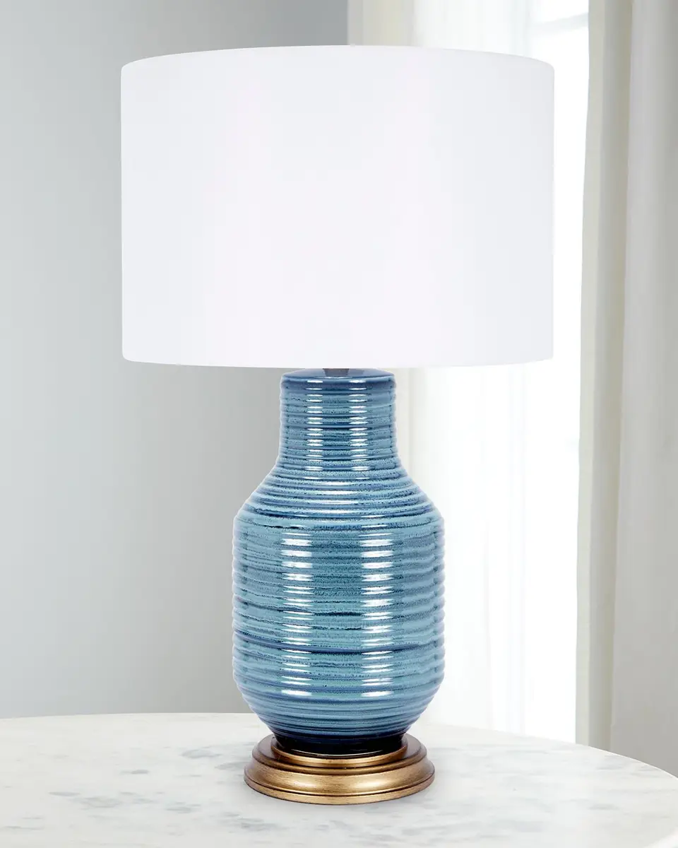 Old World Design Rowan Aged Blue Ceramic Table Lamp | Thumbnail 2