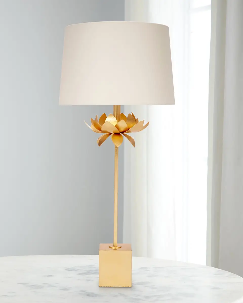 Old World Design Mallory Gold Leaf Buffet Lamp with Linen Shade | Thumbnail 2
