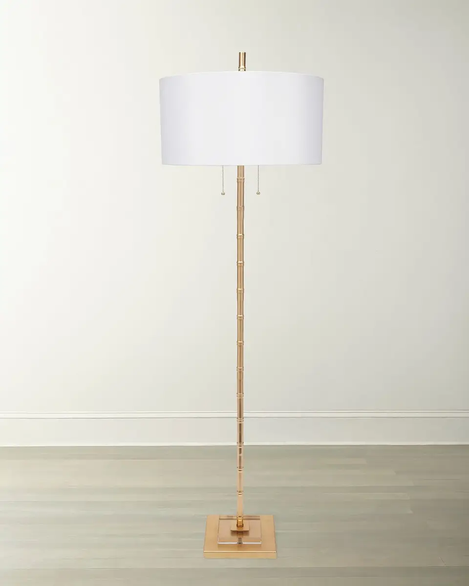Old World Design Sheffler Gold Leaf Bamboo Floor Lamp with Linen Shade | Thumbnail 2 Old World Design Sheffler Gold Leaf Bamboo Floor Lamp with Linen Shade | Thumbnail 2