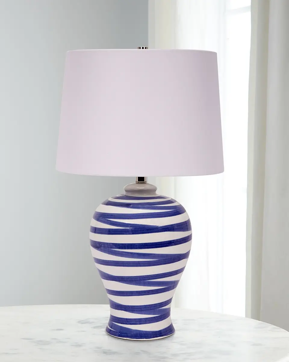 Old World Design Lindell Striped Ceramic Table Lamp with Linen Shade | Thumbnail 2