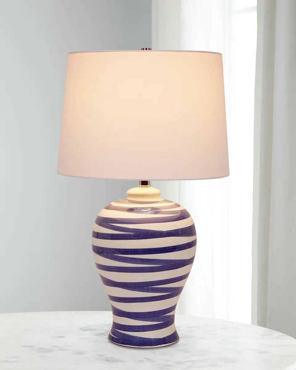 Old World Design Lindell Striped Ceramic Table Lamp with Linen Shade