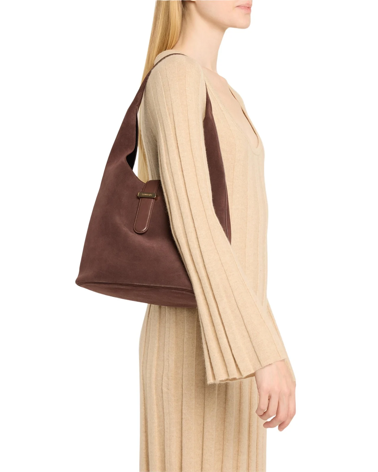Khai Buckle Suede Hobo Bag