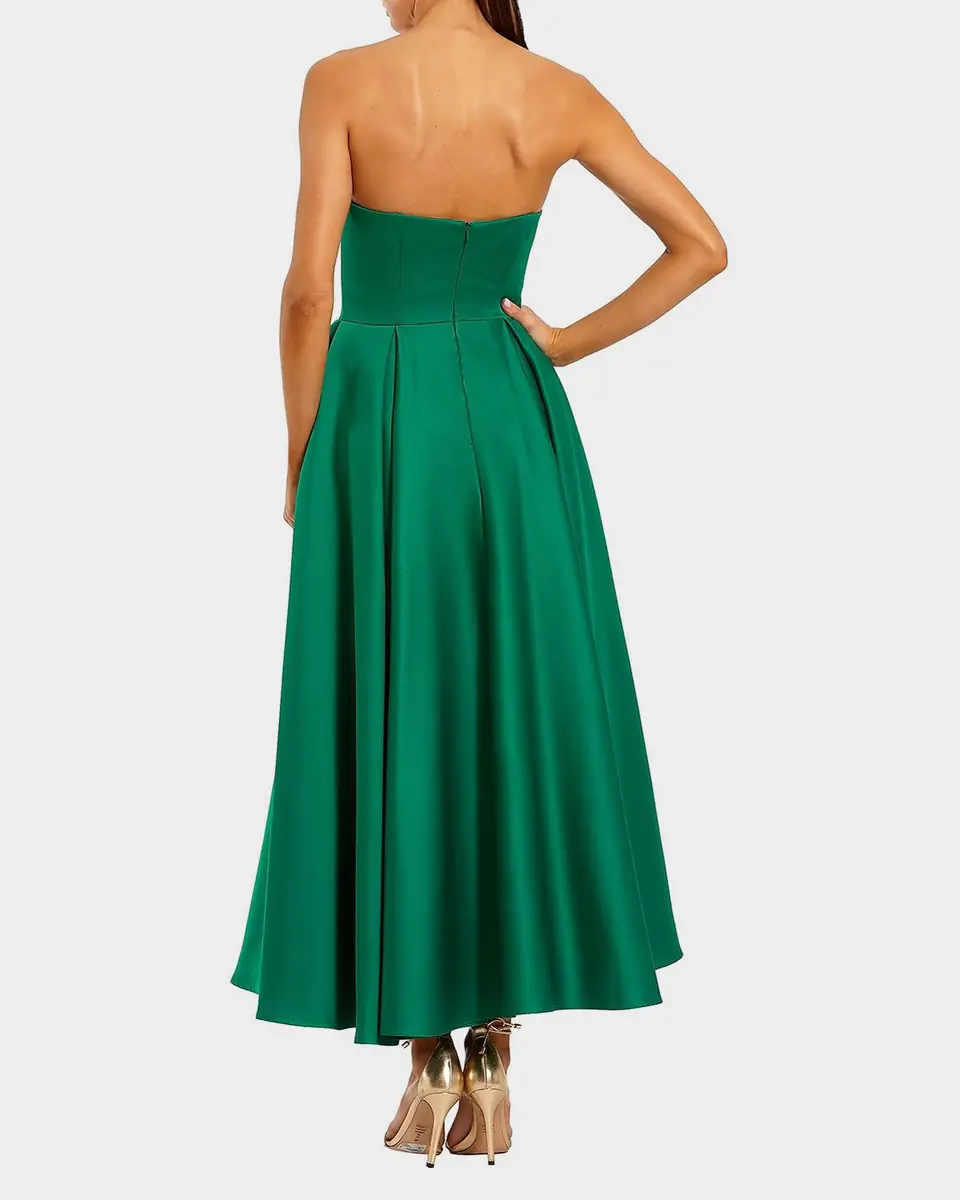Mac Duggal Rosette-Embellished Strapless Satin Midi Dress | Thumbnail 3 Mac Duggal Rosette-Embellished Strapless Satin Midi Dress | Thumbnail 3