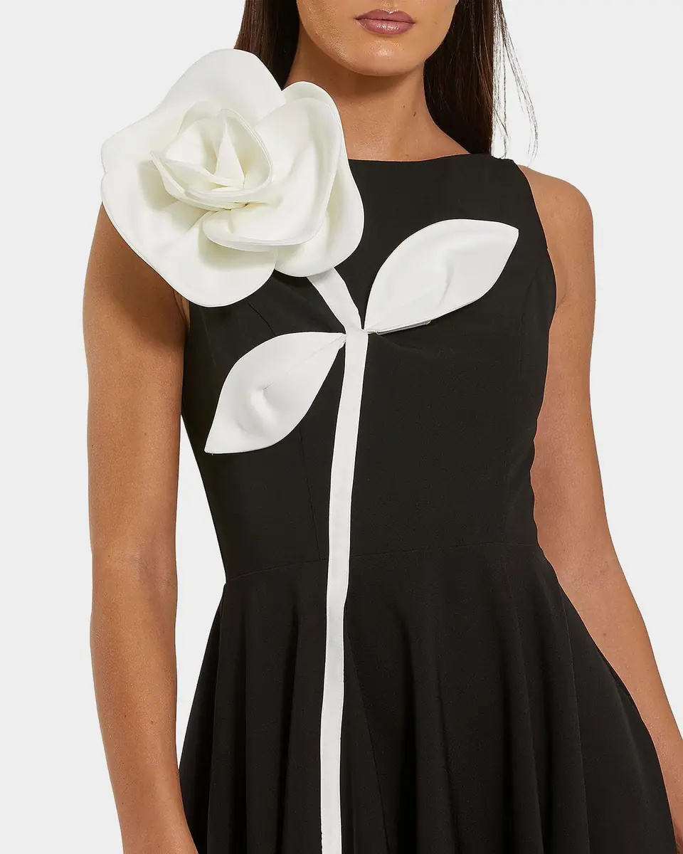 Mac Duggal Floral Appliqué High-Neck Crepe A-Line Midi Dress | Thumbnail 3 Mac Duggal Floral Appliqué High-Neck Crepe A-Line Midi Dress | Thumbnail 3