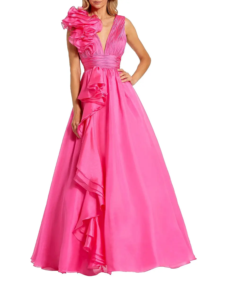 Mac Duggal Sleeveless Deep V-Neck Ruffle Gown | Thumbnail 3