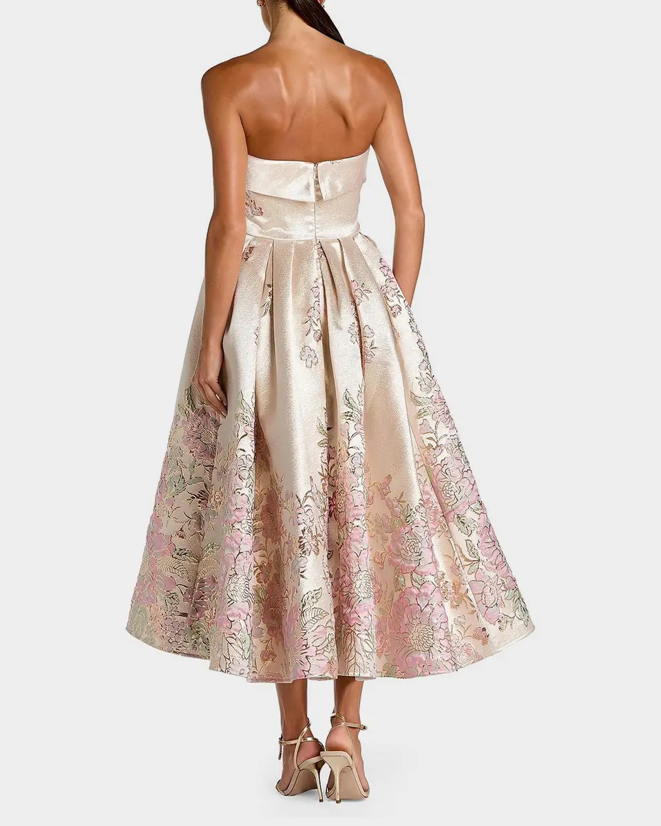 Mac Duggal Strapless Brocade A-Line Midi Dress | Thumbnail 2 Mac Duggal Strapless Brocade A-Line Midi Dress | Thumbnail 2