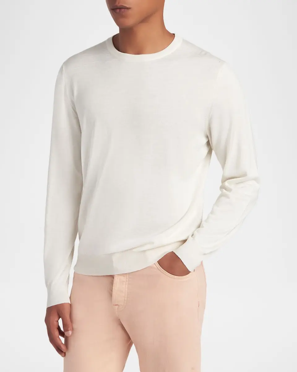 Kiton Men's Icon Silk, Cashmere and Linen Crewneck Sweater | Thumbnail 4 Kiton Men's Icon Silk, Cashmere and Linen Crewneck Sweater | Thumbnail 4