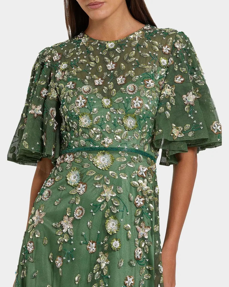Mac Duggal Floral Beaded Mesh Midi Dress | Thumbnail 2 Mac Duggal Floral Beaded Mesh Midi Dress | Thumbnail 2