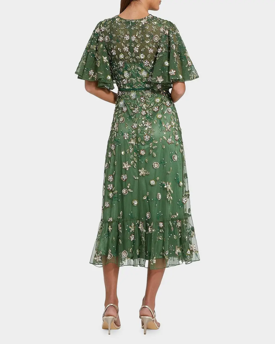 Mac Duggal Floral Beaded Mesh Midi Dress | Thumbnail 3 Mac Duggal Floral Beaded Mesh Midi Dress | Thumbnail 3
