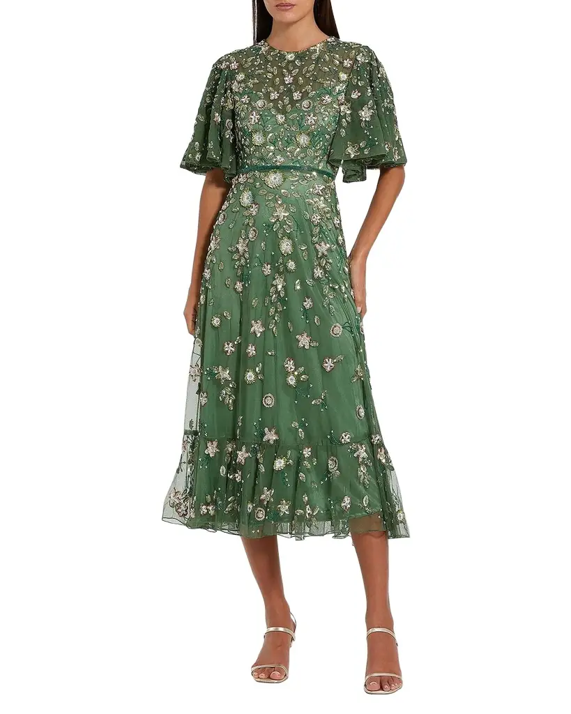 Floral Beaded Mesh Midi Dress Floral Beaded Mesh Midi Dress
