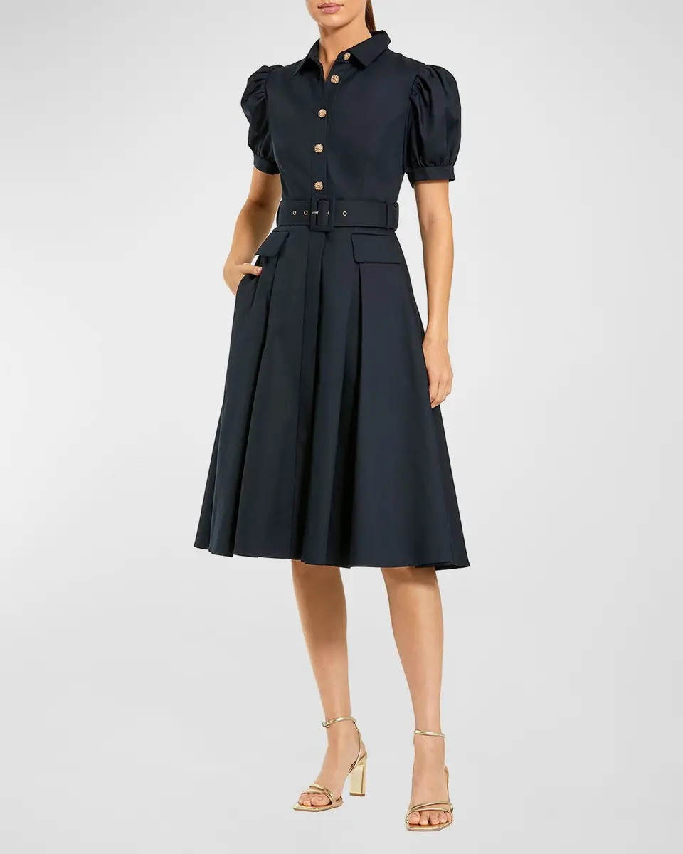 Mac Duggal Cocktail Twill Belted Midi-Dress | Thumbnail 2