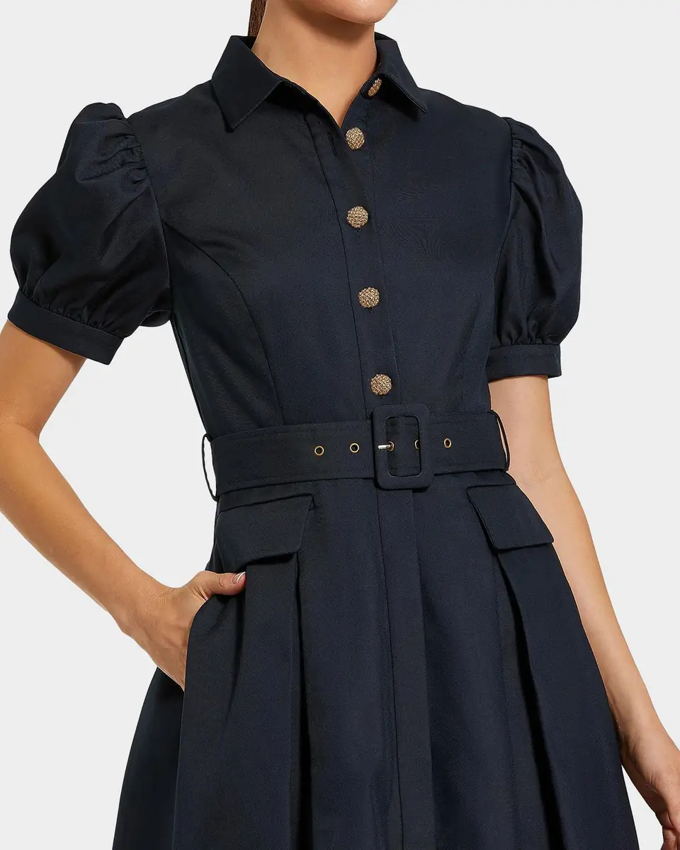 Mac Duggal Cocktail Twill Belted Midi-Dress | Thumbnail 5