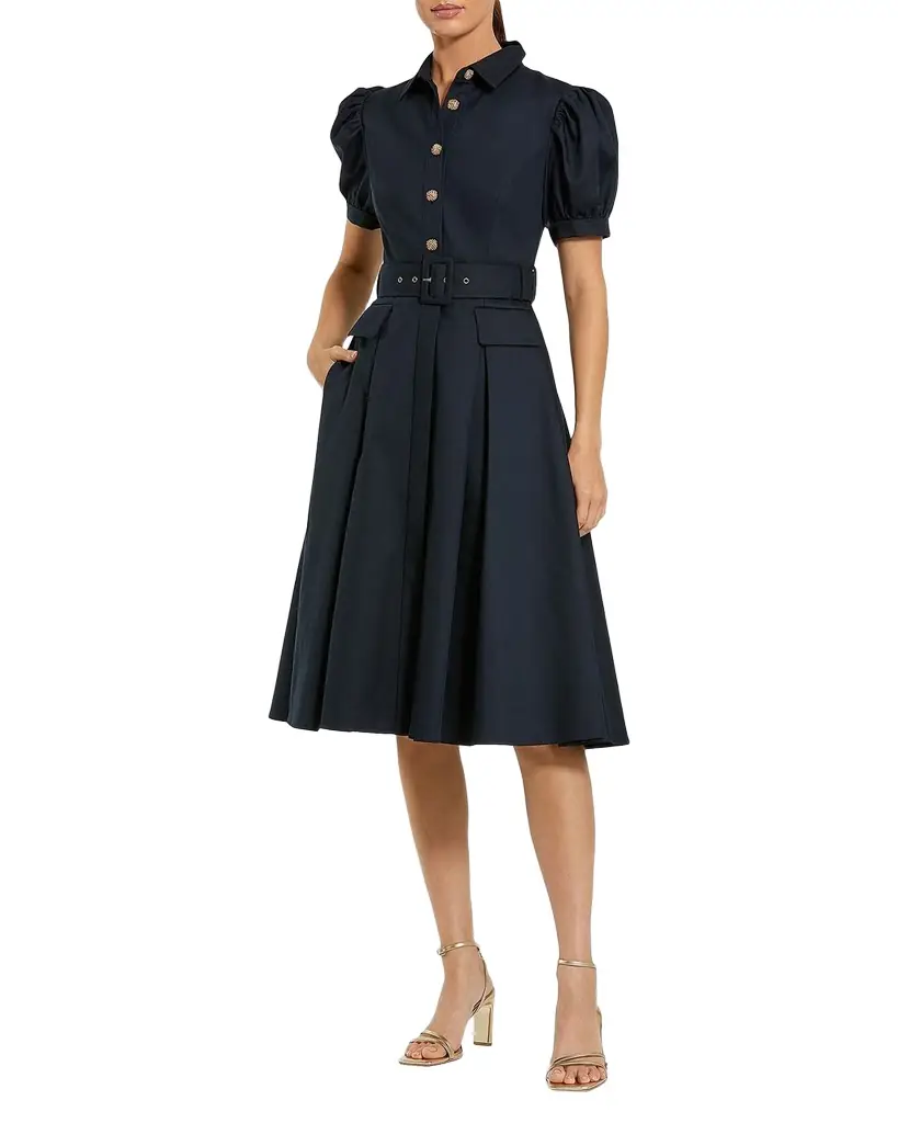 Mac Duggal Cocktail Twill Belted Midi-Dress