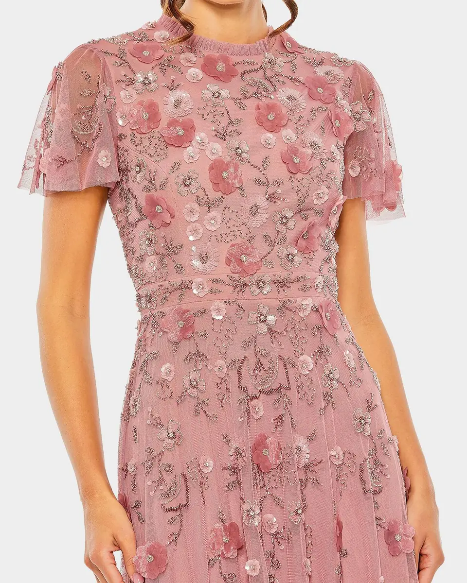 Mac Duggal Sequin Floral Applique Tulle Midi Dress | Thumbnail 2