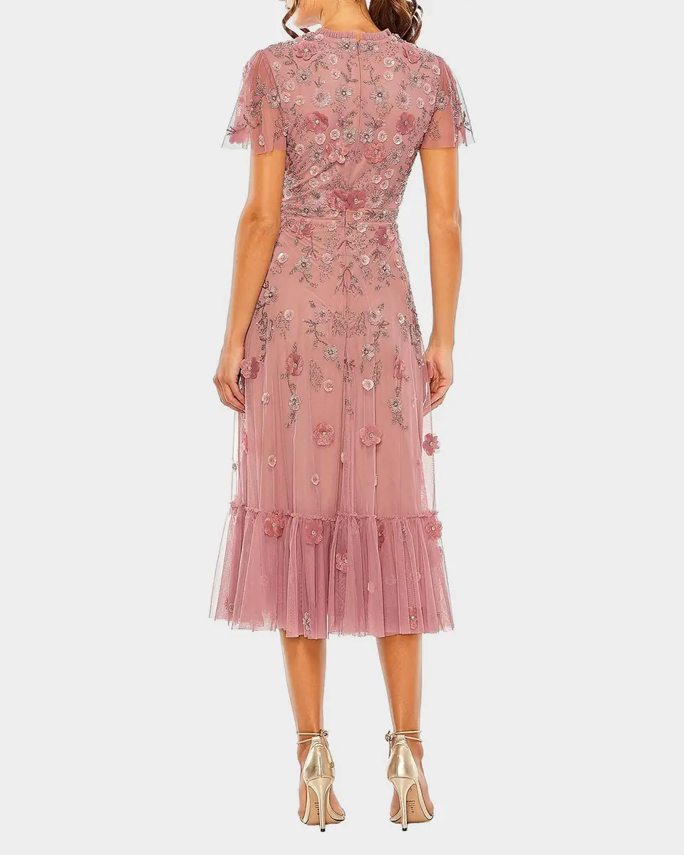 Mac Duggal Sequin Floral Applique Tulle Midi Dress | Thumbnail 3