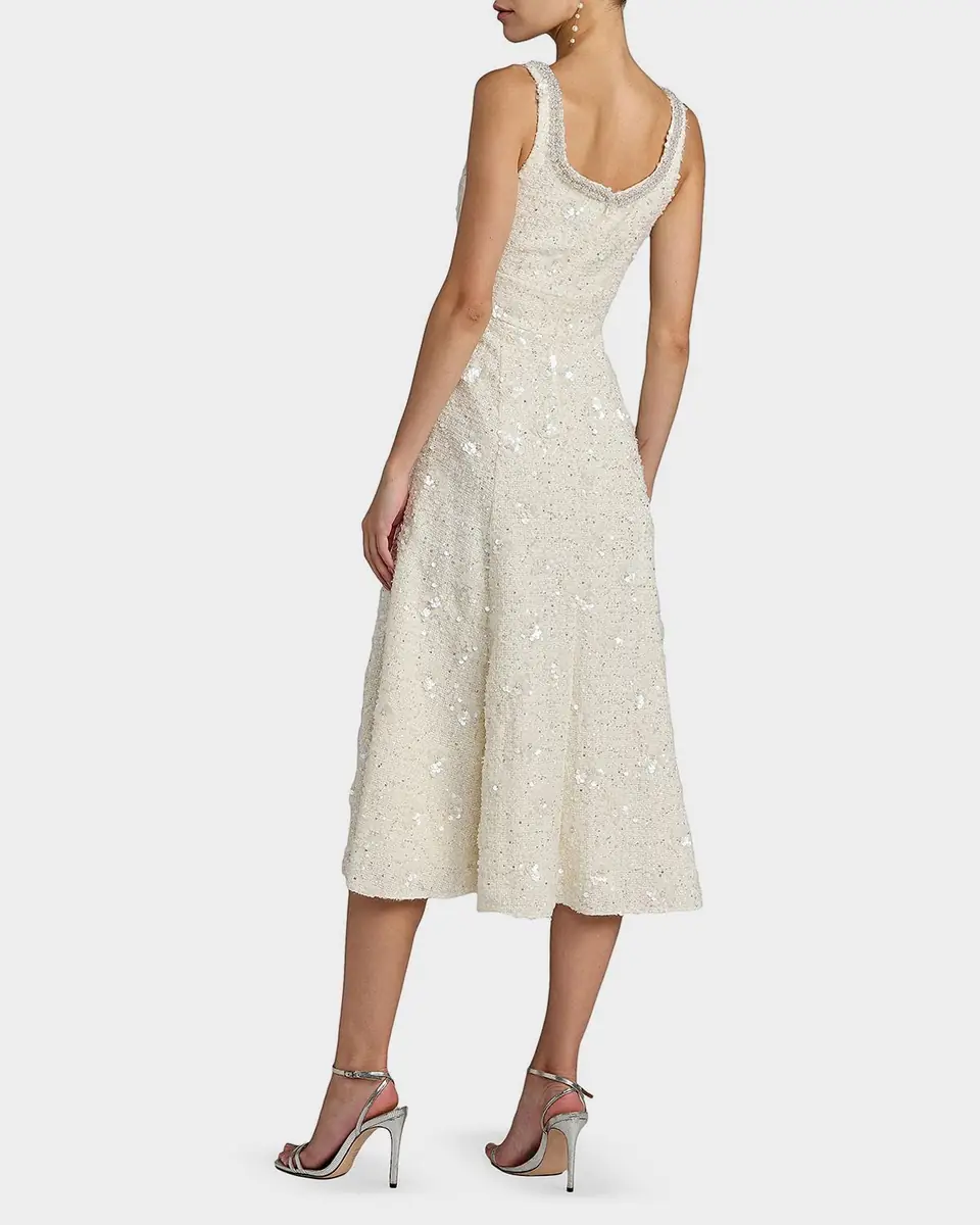 Mac Duggal Boucle Embellished Square Neck A-Line Midi Dress | Thumbnail 2
