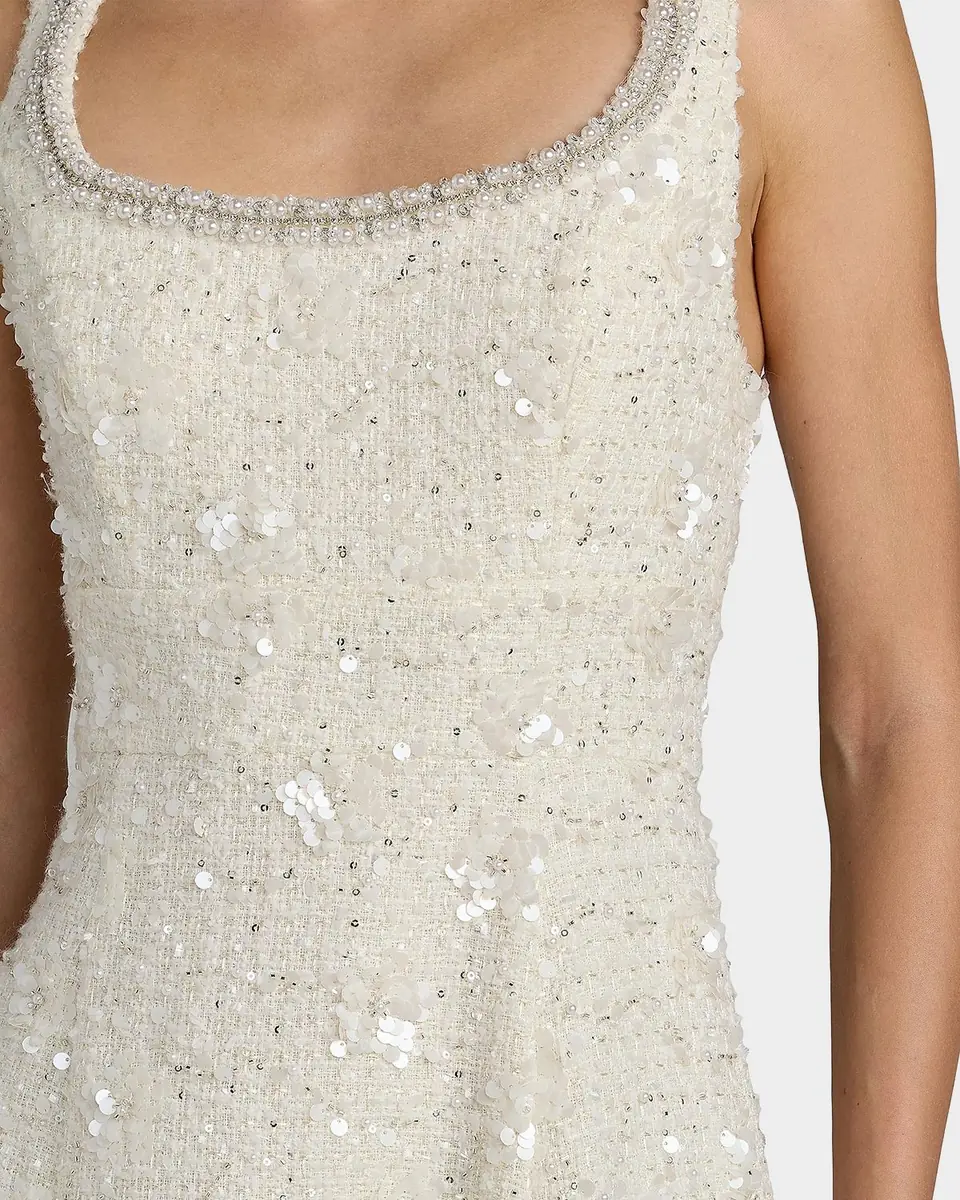 Mac Duggal Boucle Embellished Square Neck A-Line Midi Dress | Thumbnail 3