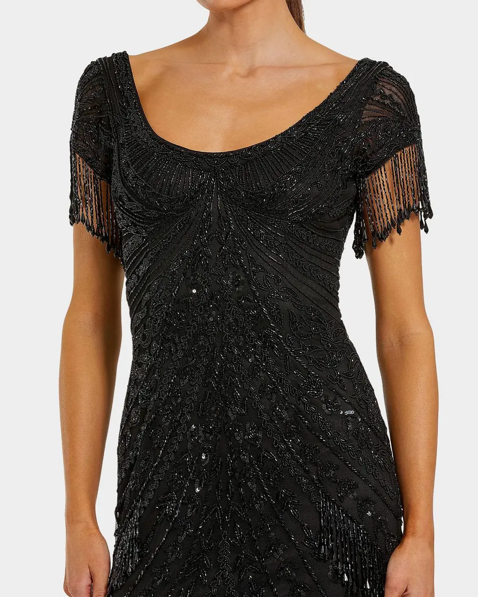 Mac Duggal Beaded Fringe Column Gown | Thumbnail 2 Mac Duggal Beaded Fringe Column Gown | Thumbnail 2