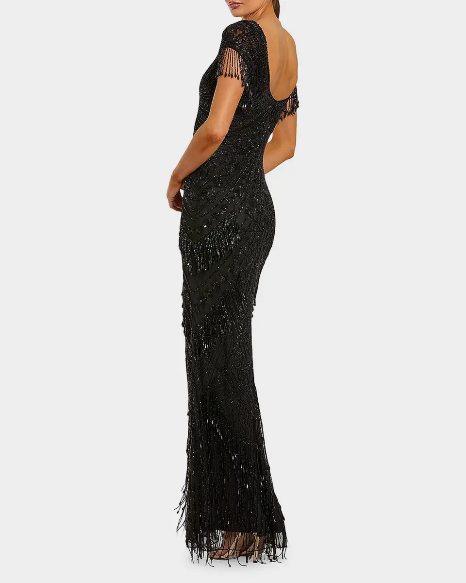 Mac Duggal Beaded Fringe Column Gown | Thumbnail 3 Mac Duggal Beaded Fringe Column Gown | Thumbnail 3