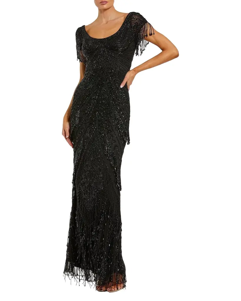 Mac Duggal Beaded Fringe Column Gown | Image 1 Mac Duggal Beaded Fringe Column Gown | Image 1