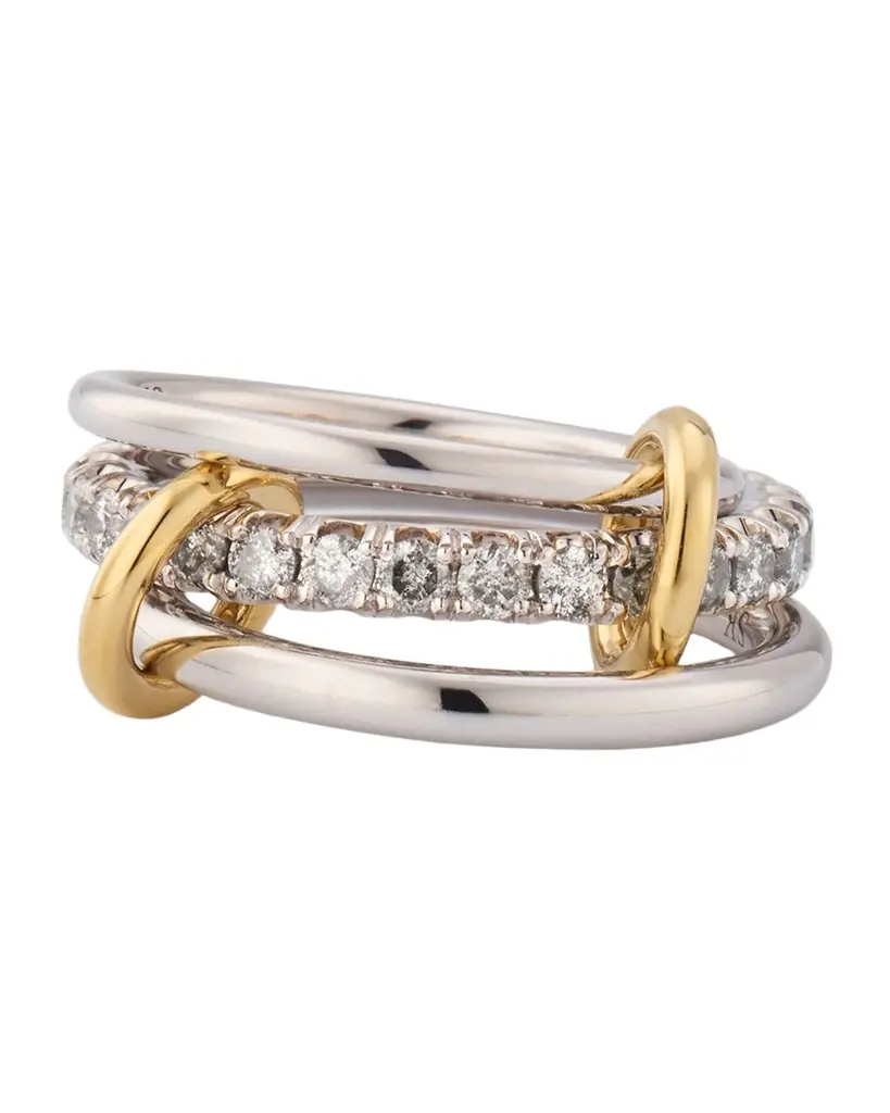 Spinelli Kilcollin 3-Link Ring in Sterling Silver with Diamonds, Black Rhodium and Yellow Gold | Image 1 Spinelli Kilcollin 3-Link Ring in Sterling Silver with Diamonds, Black Rhodium and Yellow Gold | Image 1