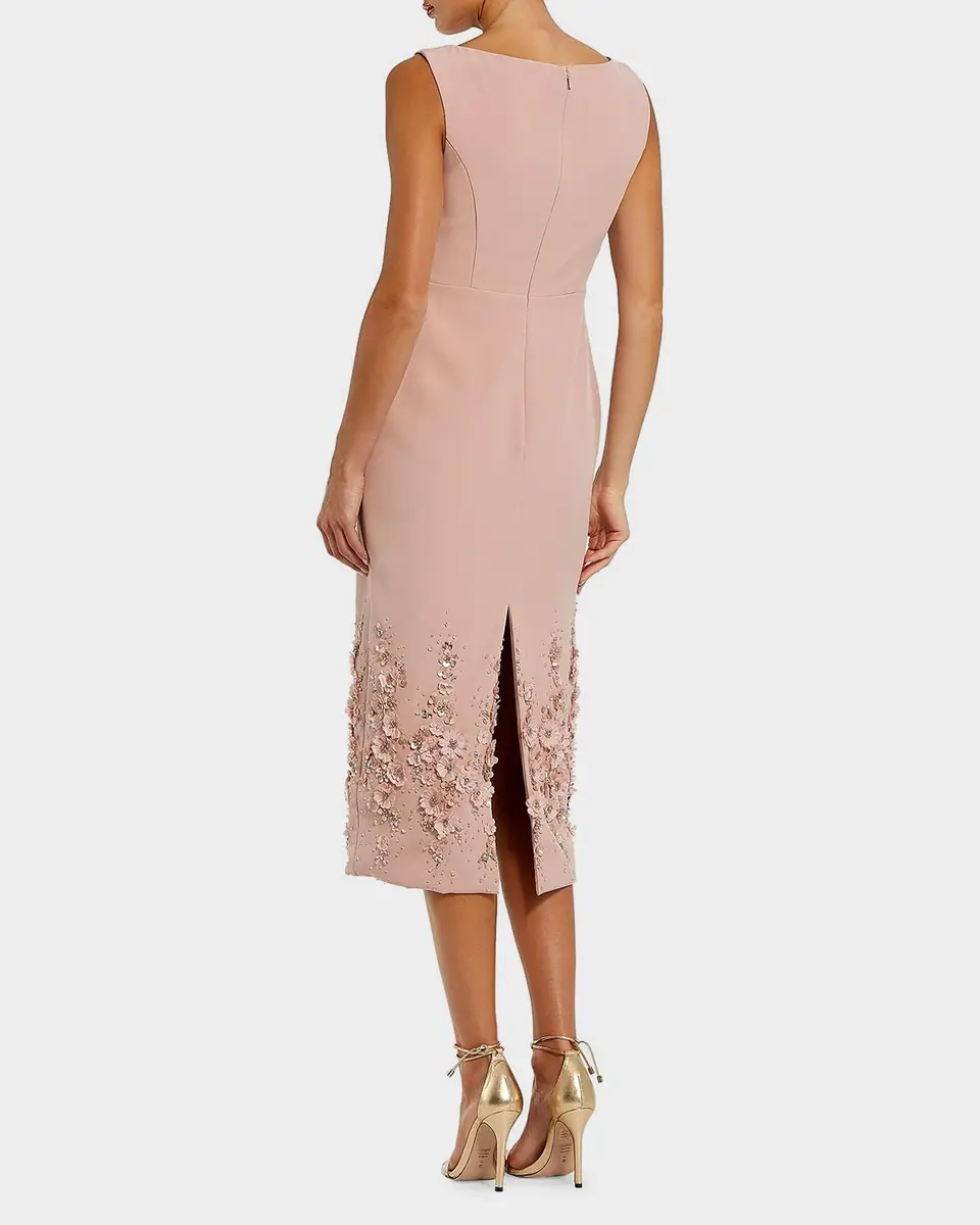Mac Duggal Floral Beaded Crepe Sleeveless Midi Dress | Thumbnail 3 Mac Duggal Floral Beaded Crepe Sleeveless Midi Dress | Thumbnail 3