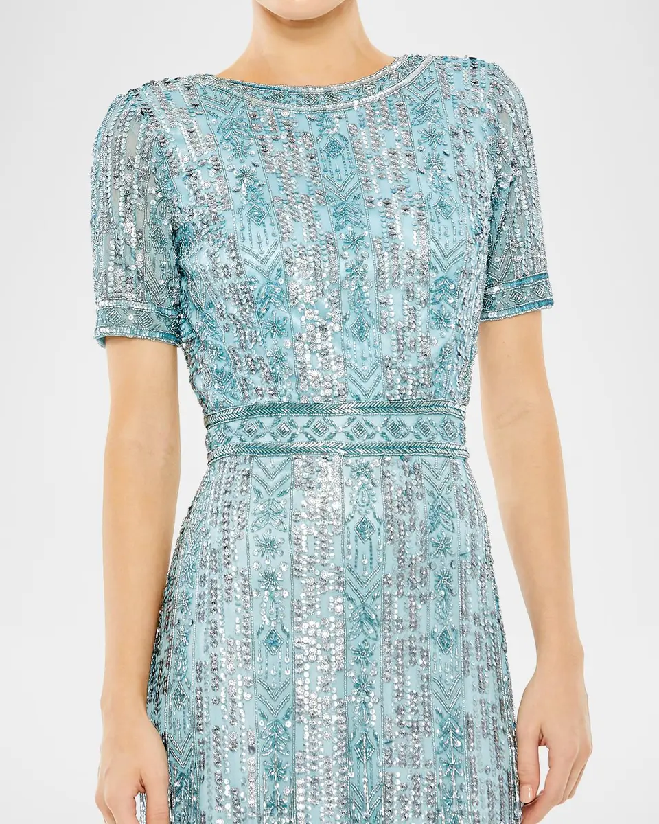 Mac Duggal Geometric Beaded Cocktail Midi Dress | Thumbnail 2 Mac Duggal Geometric Beaded Cocktail Midi Dress | Thumbnail 2
