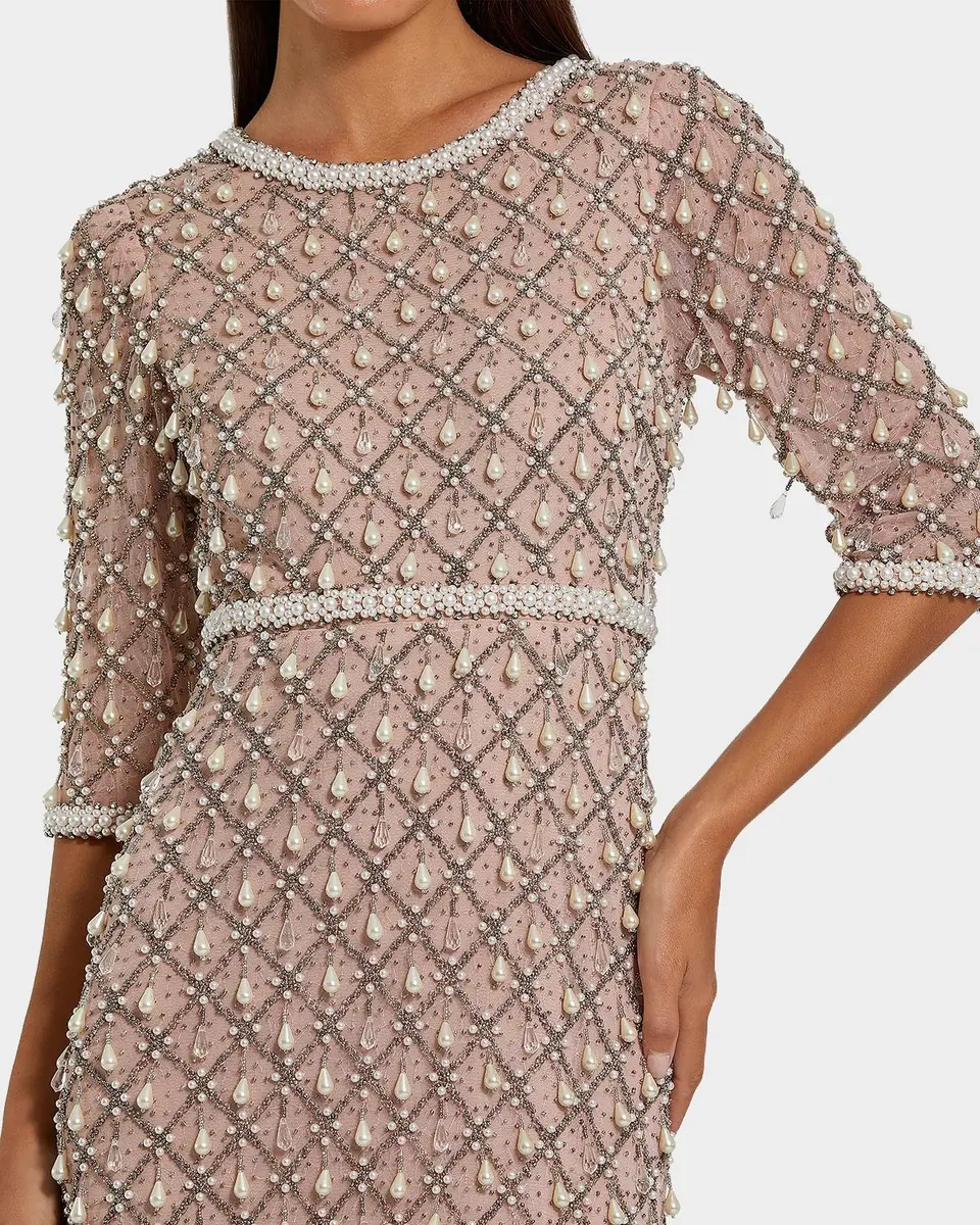 Mac Duggal Pearly-Embellished Beaded Mesh Gown | Thumbnail 2