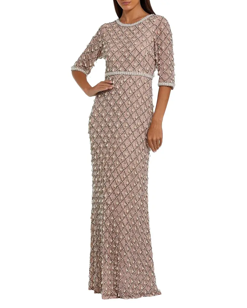 Pearly-Embellished Beaded Mesh Gown Pearly-Embellished Beaded Mesh Gown