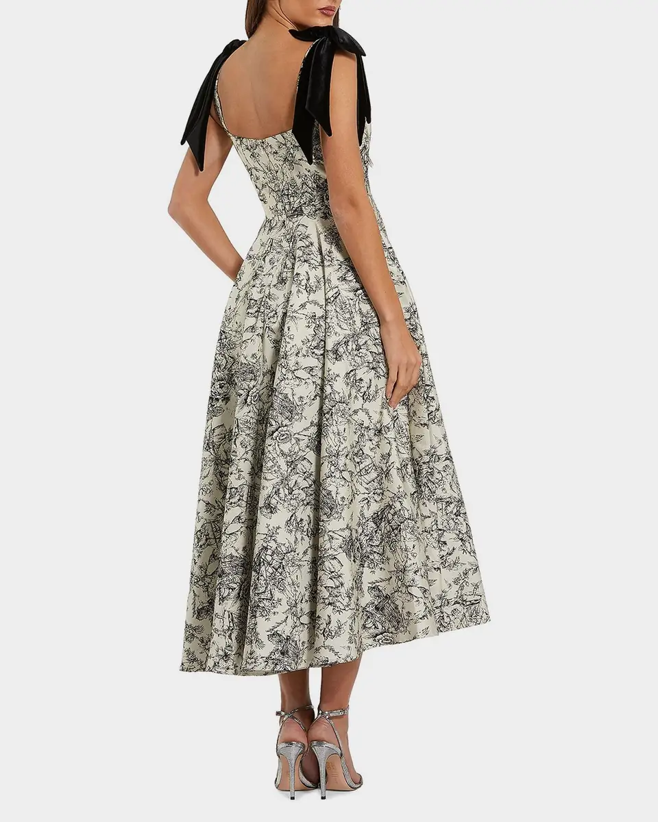 Mac Duggal Brocade A-Line Midi Dress with Bow Straps | Thumbnail 2