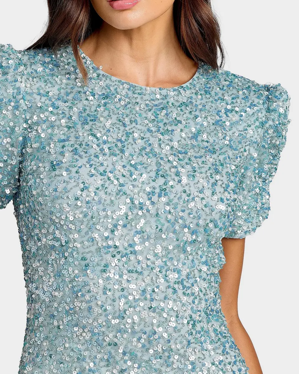 Mac Duggal Beaded Mesh Short-Sleeve Gown | Thumbnail 5 Mac Duggal Beaded Mesh Short-Sleeve Gown | Thumbnail 5