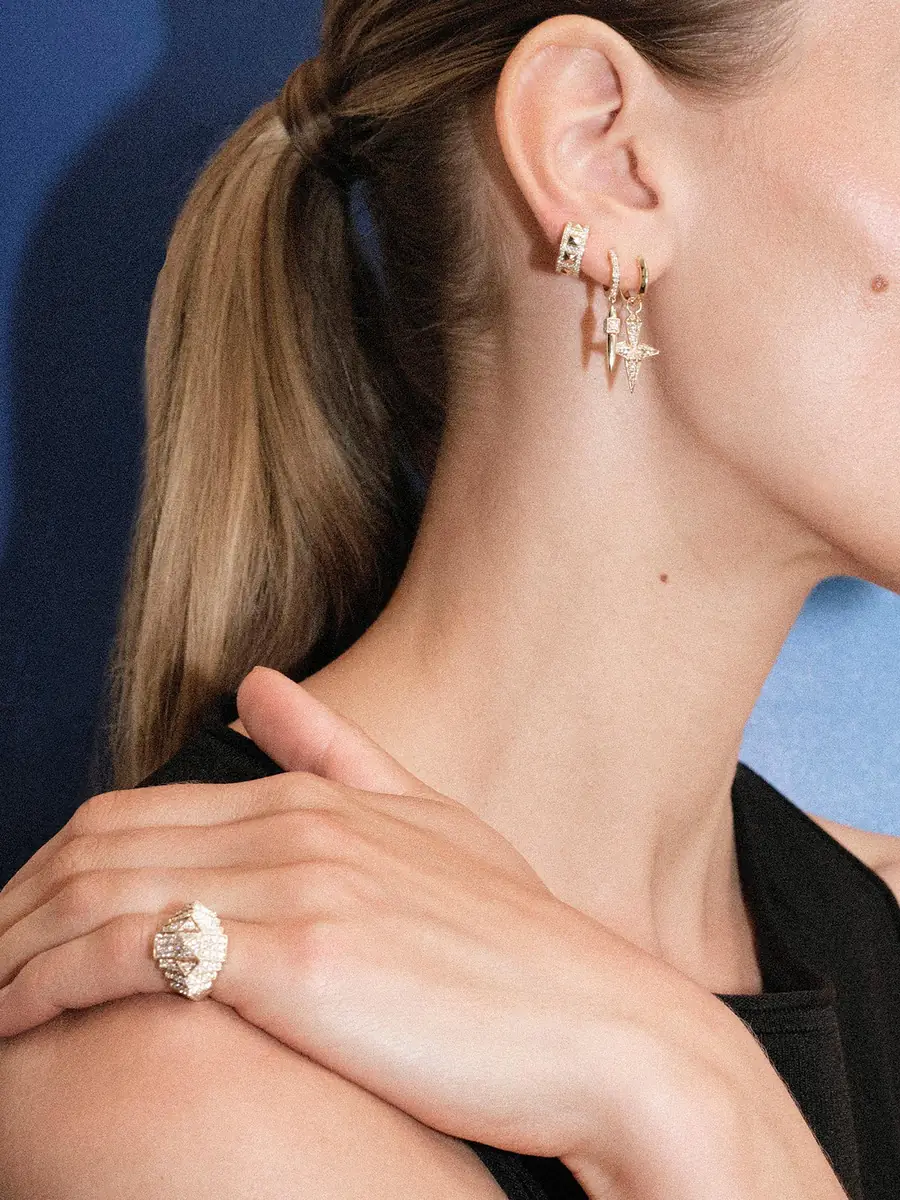 Statement Yellow Gold and Diamond Rockaway Peak Hoop Earring | Thumbnail 3