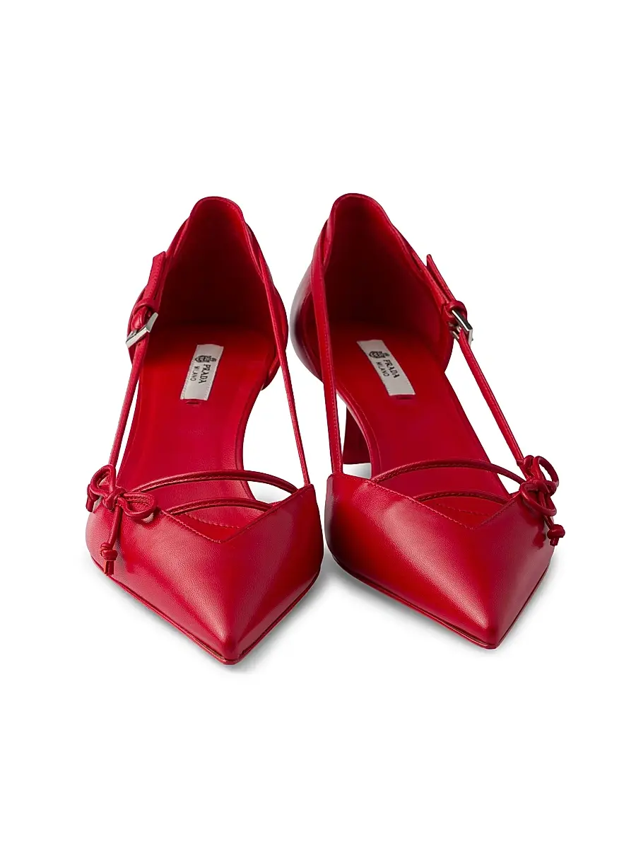 Prada Women's Open-Side Leather Pumps - Red | Thumbnail 2