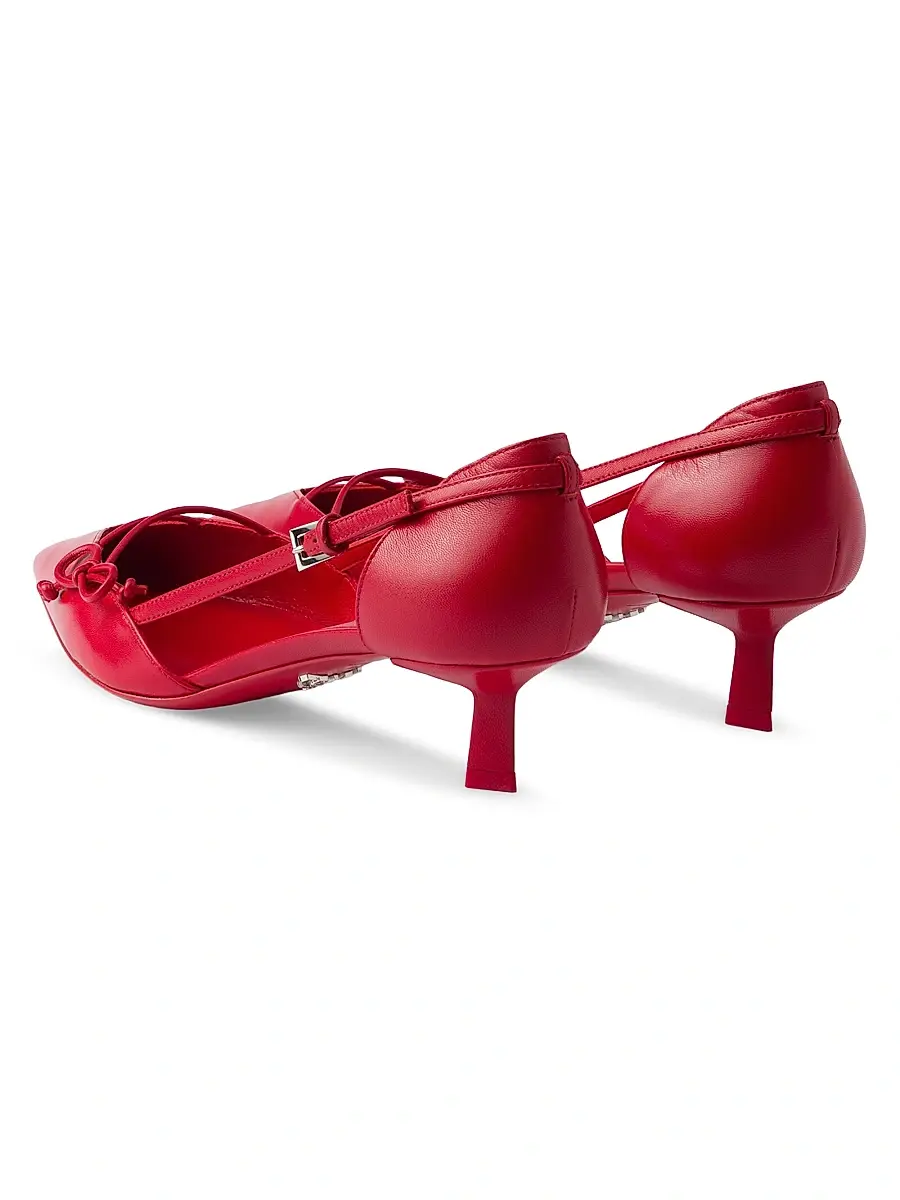 Prada Women's Open-Side Leather Pumps - Red | Thumbnail 3