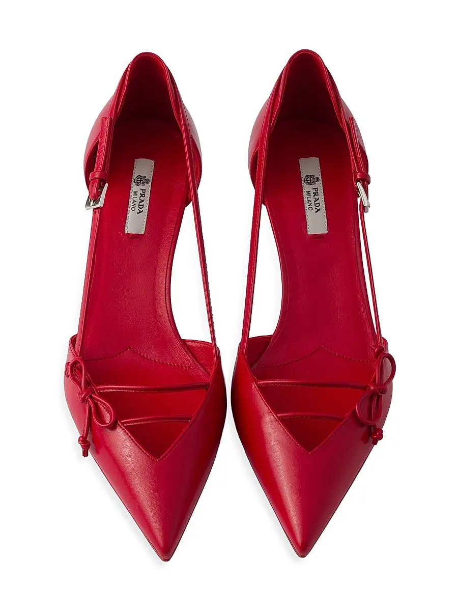Prada Women's Open-Side Leather Pumps - Red | Thumbnail 4